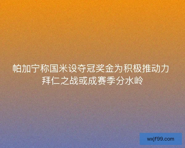 帕加宁称国米设夺冠奖金为积极推动力 拜仁之战或成赛季分水岭